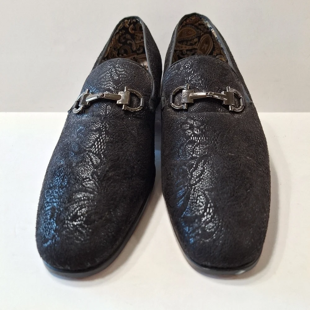 After Midnight Men's Black Tone On Tone Paisley Loafers Dress Shoes Size 8